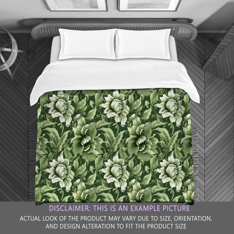 Machine Printed Comforter, King Comforter, Green/Silver Floral