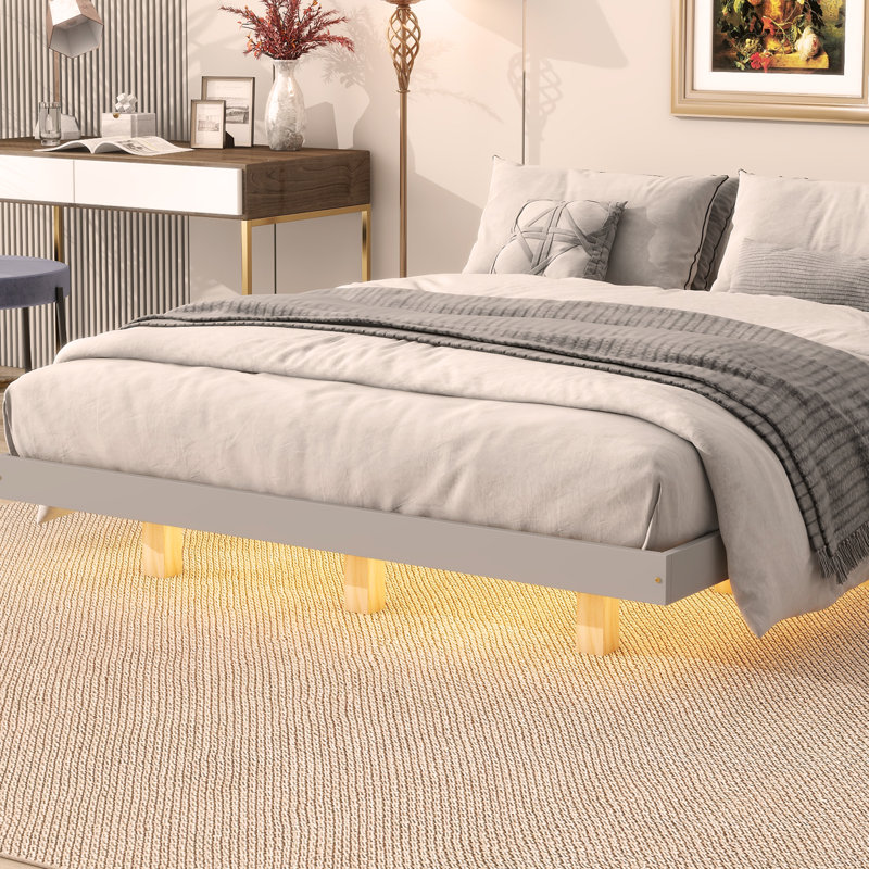 Barcroft Platform Bed with LED Lights, Gray, Queen