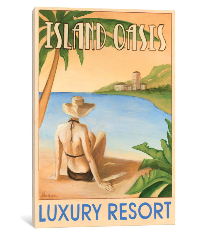 « island oasis », affiche rétro sur toile, H 18 po x l 12 po x P 1,5 po