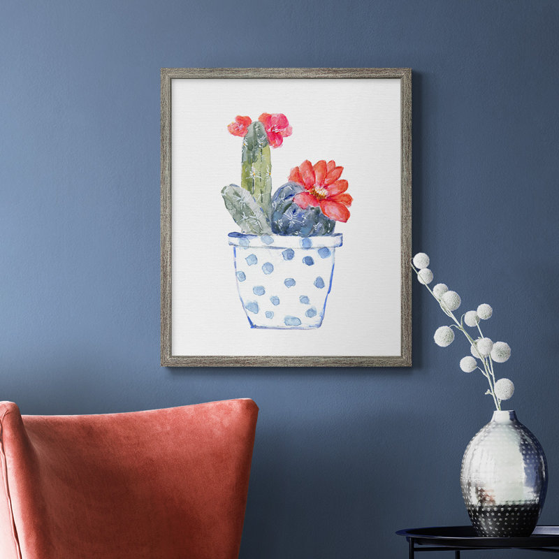 Toile encadrée de qualité supérieure «Cactus and Succulent Blooms II» - prête à être accrochée, Argent patiné