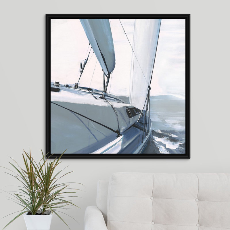 « sea faring life xv », peinture sur toile, H 31,7 po x l 31,7 po x p 1,75 po, Cadre flottant noir