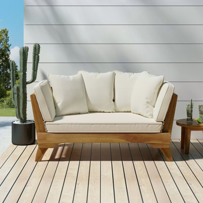 Lit de jour extensible avec coussins, canapé d'extérieur avec accoudoirs réglables, canapé convertible d'extérieur avec coussins et coussins amovibles pour patio, porche, bord de piscine