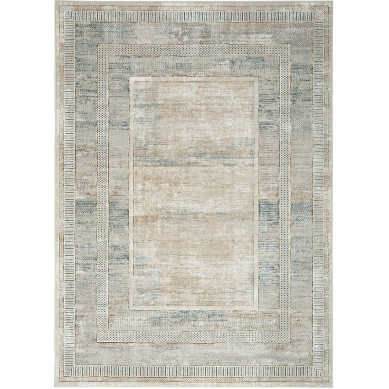 Grey Abstract Bordered 10Mm Pile Rug For Bedroom, Living, & Dining Room, Anti Shed Modern Rug, Rectangle 160 x 221 cm