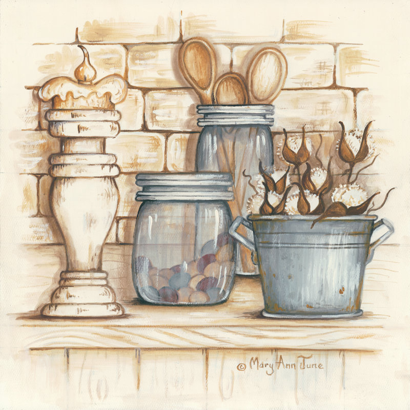 Pots et cuillères en bois - Peinture, H 12 po x l 12 po, Non, Cadre simple érable érable
