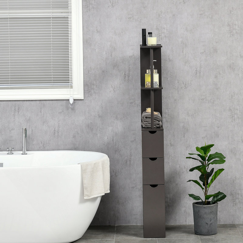 Tall Bathroom Storage Cabinet, Freestanding Linen Tower With Shelf And Drawer, Modern Style Cabinet For Bathroom, Black