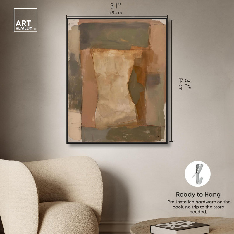 Baked Earth Canvas Modern Boho by Art Remedy, 37" H x 31" W, Black Floater Frame