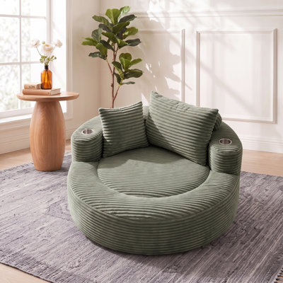 Round Sectional Sofa Bed with Pillows & 3.15" Cup Holder, No Assembly Required, Fits Small Living Spaces Apartment Office