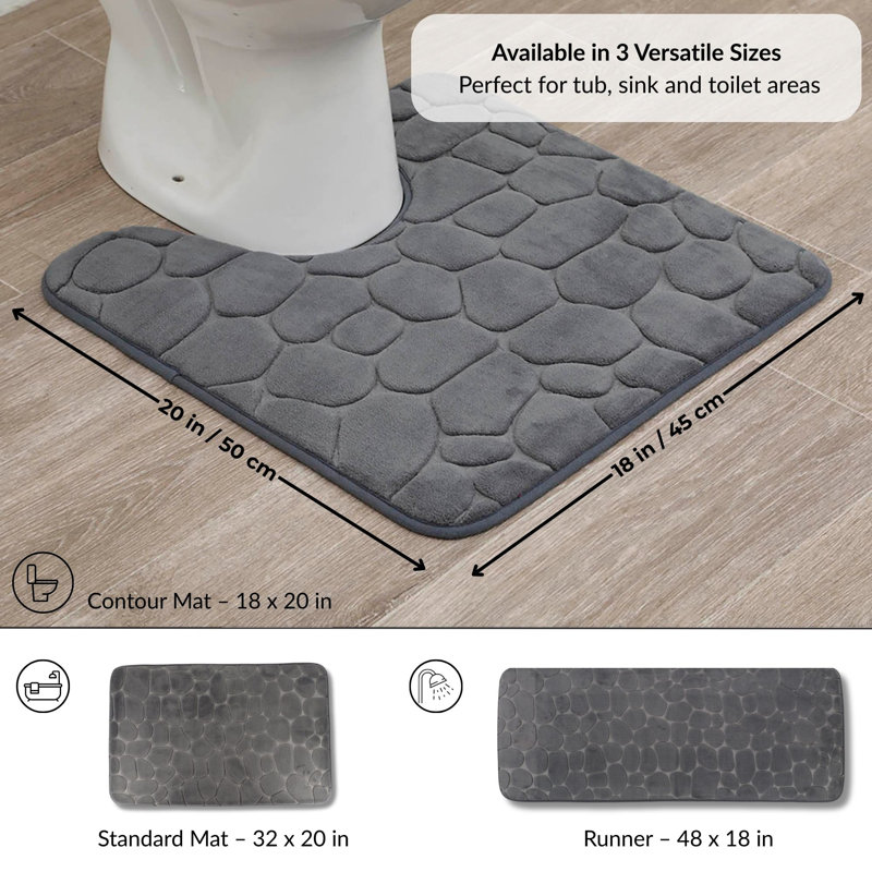 Pebbles 3D Contour Mat Microfiber Memory Foam 20' x 20", Dark Gray