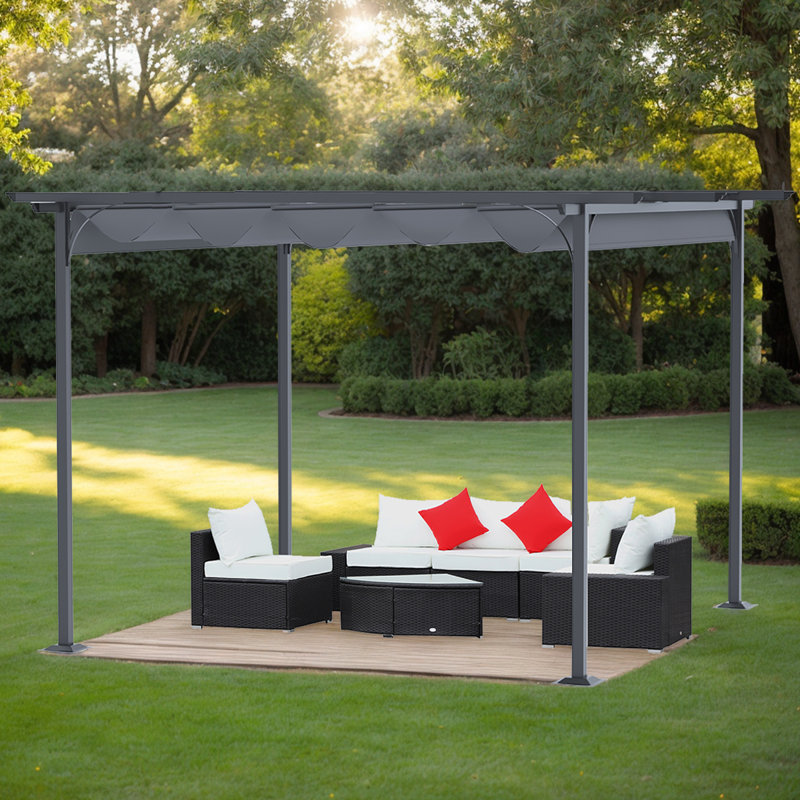 Pergola rétractable en acier de 11,5 pi x 11,5 pi avec auvent de protection contre les rayons UV, parfaite pour les terrasses et les barbecues