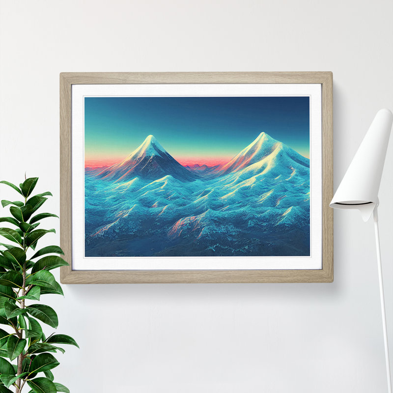 Hewarming Japanese Mountains - Single Picture Frame Print, 46cm H x 64cm W x 2cm D, Oak