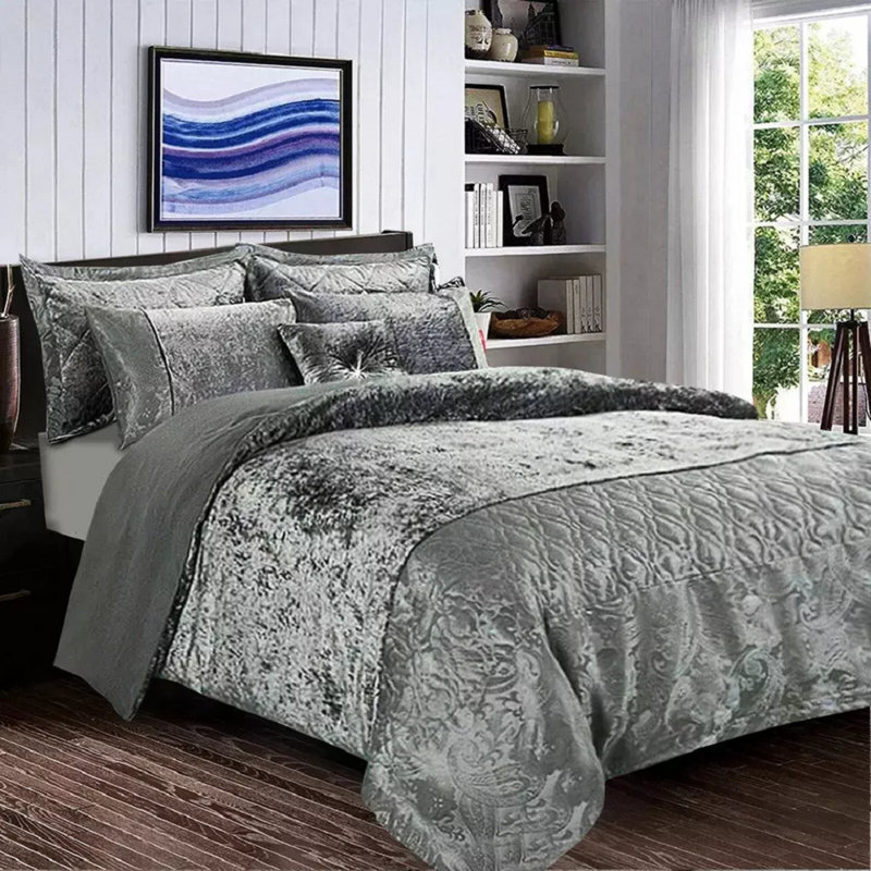 Santiago 3 Piece Crushed Velvet Duvet Cover Set Ultra Soft Luxurious and Easy Care Bedding, Double - 2 Standard Pillowcases