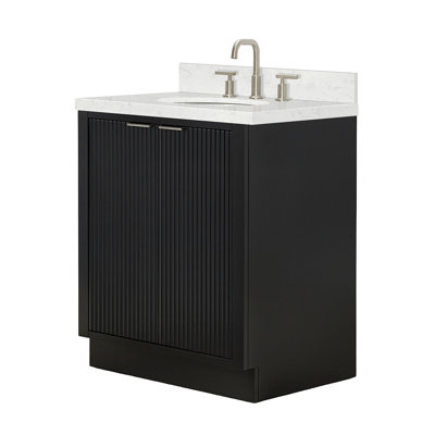 Meuble-lavabo simple en bois massif 30 po avec comptoir en quartz noir Carrara de 1,5 po