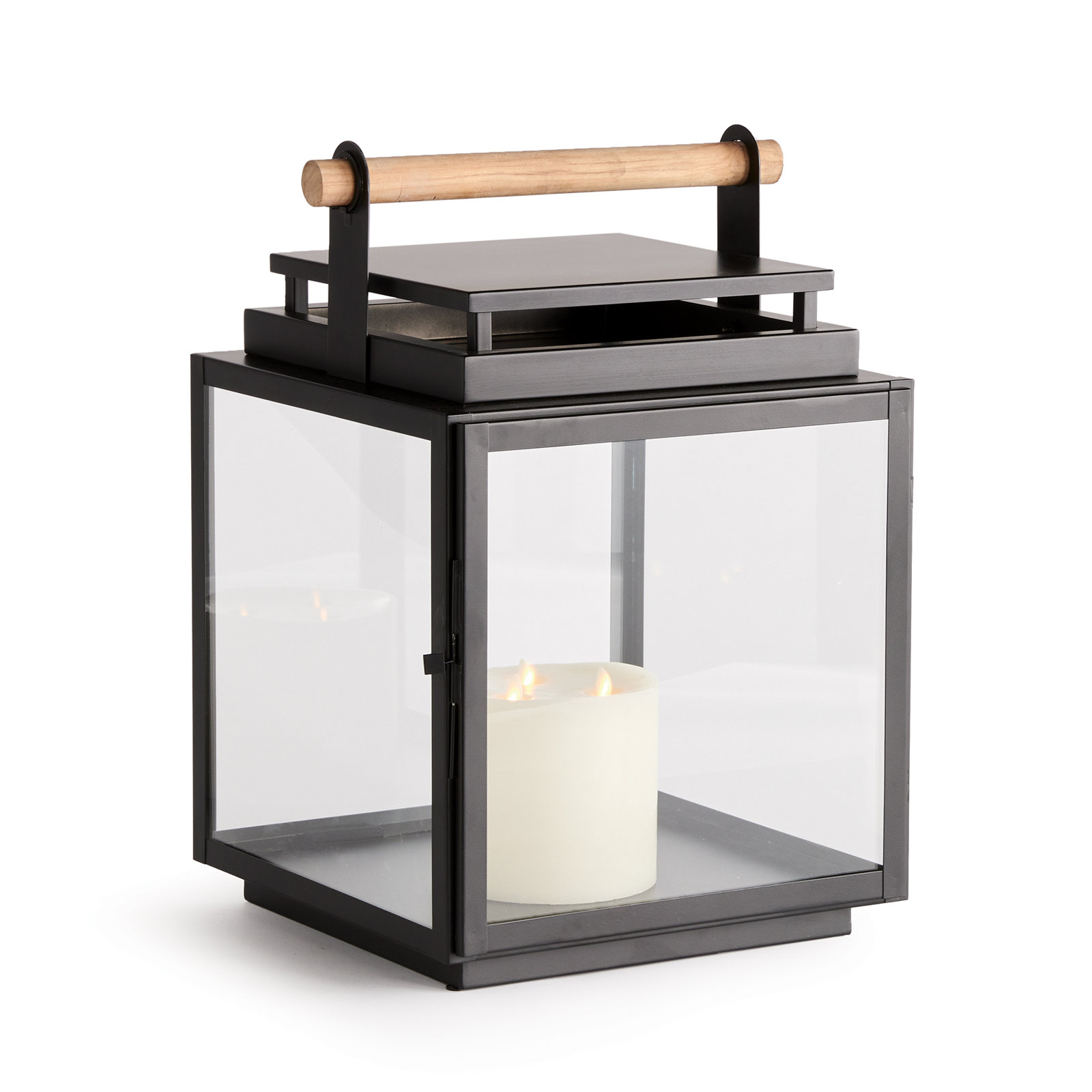 Cathica Tabletop Lantern, Black, 21" H x 14.5" W x 14" D