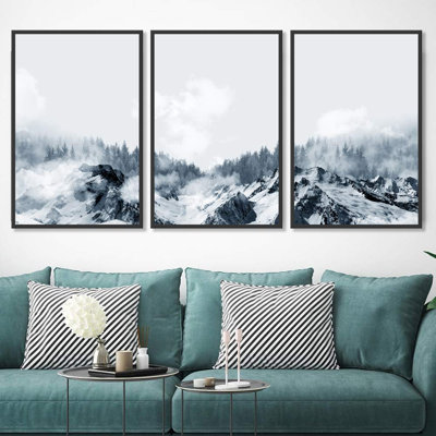" Mountain Covered With Snow Misty Forest Nature Landscape Home Artwork Decor For Living Room Bedroom " 3 - Pieces on