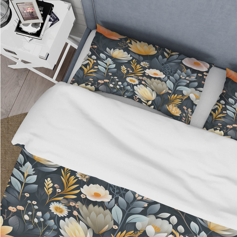 Minimalist Radiant Blossom Serenity - Ensemble de housse de couette floral - Polyester microfibre