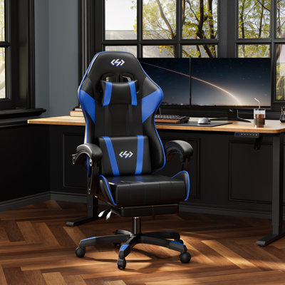 Metro Lane Adjustable Headrest and Reclining PC & Racing Game Chair in Black