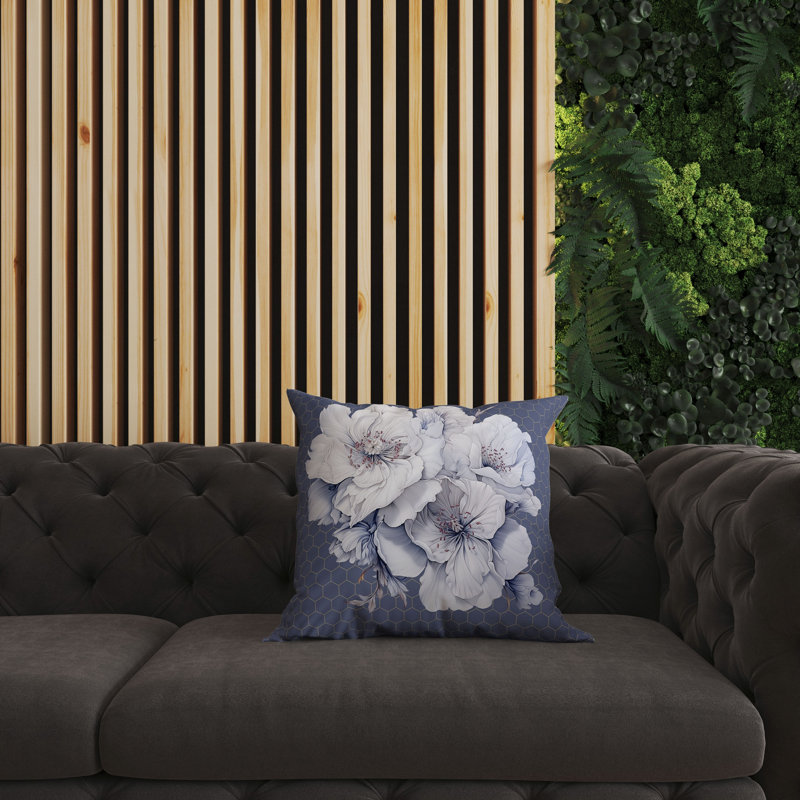 Coussin décoratif intérieur / extérieur Magnolia Majesty, H 18 po x l 18 po, Bleu / brouillard