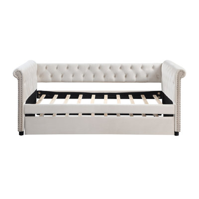 Daybed With Trundle Upholstered Tufted Sofa Bed, With Beautiful Round Armset Design, TWIN SIZE -  STYLISH, OKKK612-W876S00095