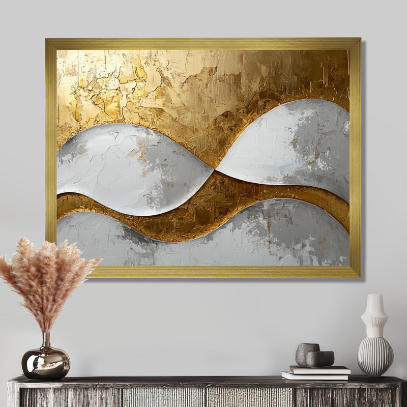 Amaro IV - Abstract Large Wall Art, Cadre simple, H 24 po x l 32 po, Doré