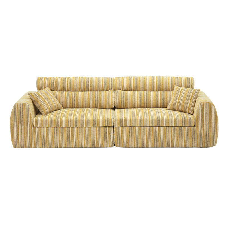 Canapé tissé à compression en chenille rayée, canapé compact à rangée droite avec éponge haute densité, canapé économiseur d'espace requis sans assemblage pour salon, appartement, bureau