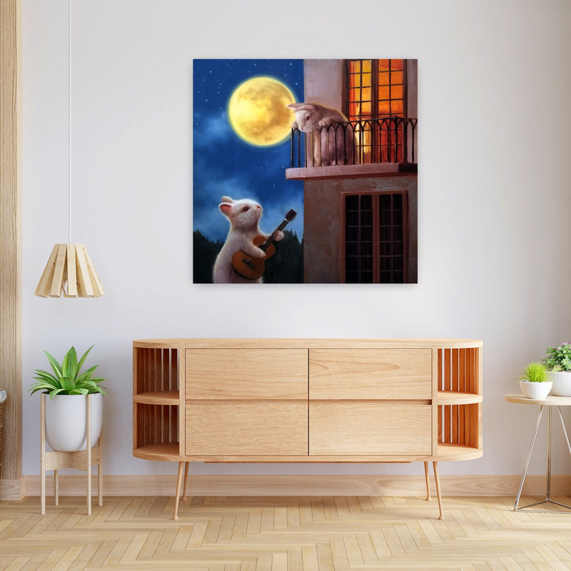 Lapin au clair de lune abstrait, art urbain contemporain, forêt urbaine, H 36 po x l 36 po