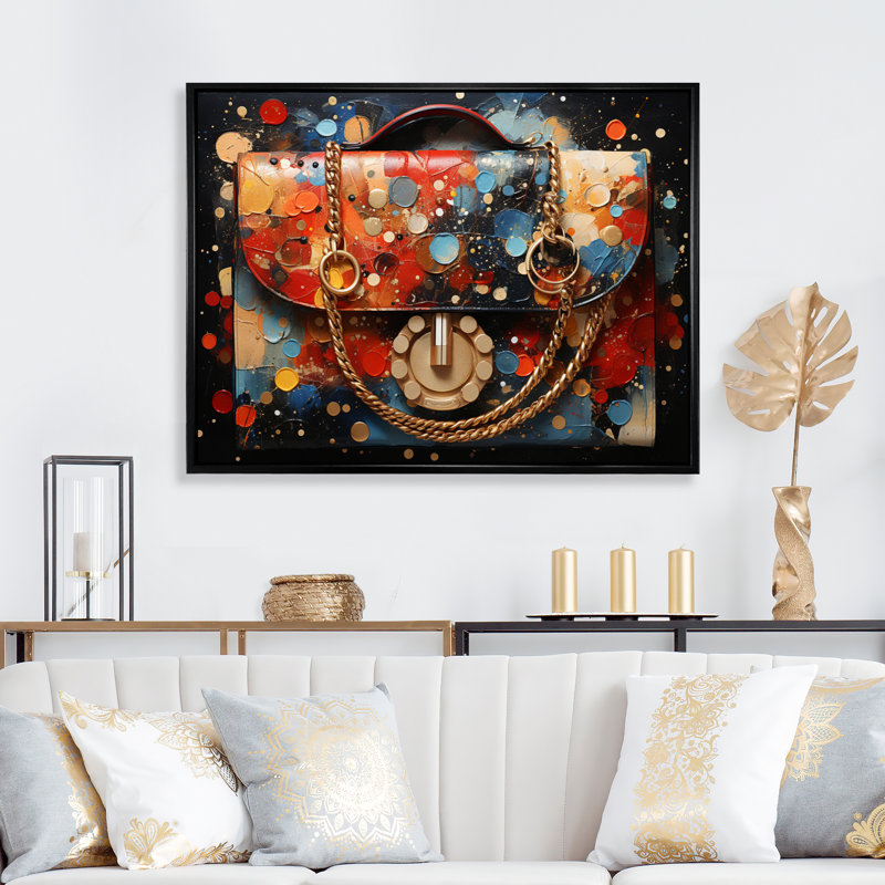 " Fashion Bag Pointillism III ", H 16 po x l 32 po, Cadre flottant noir