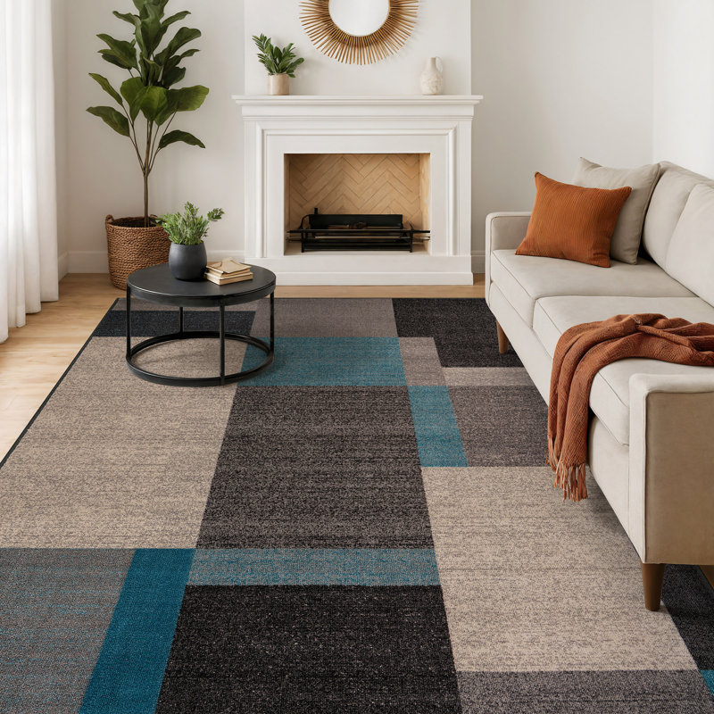 Tapis bleu tissé à la machine Bolk, 5'x7'