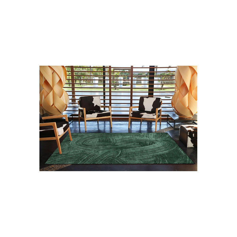 Machine Washable Dreamy Green Striped Decorative Rug, Rectangle 3'3" x 4'11" Rug Pad Included