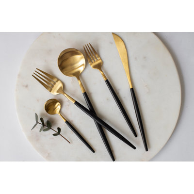 GENOA Matte Gold & Black Stainless Steel Flatware (Service for 4)