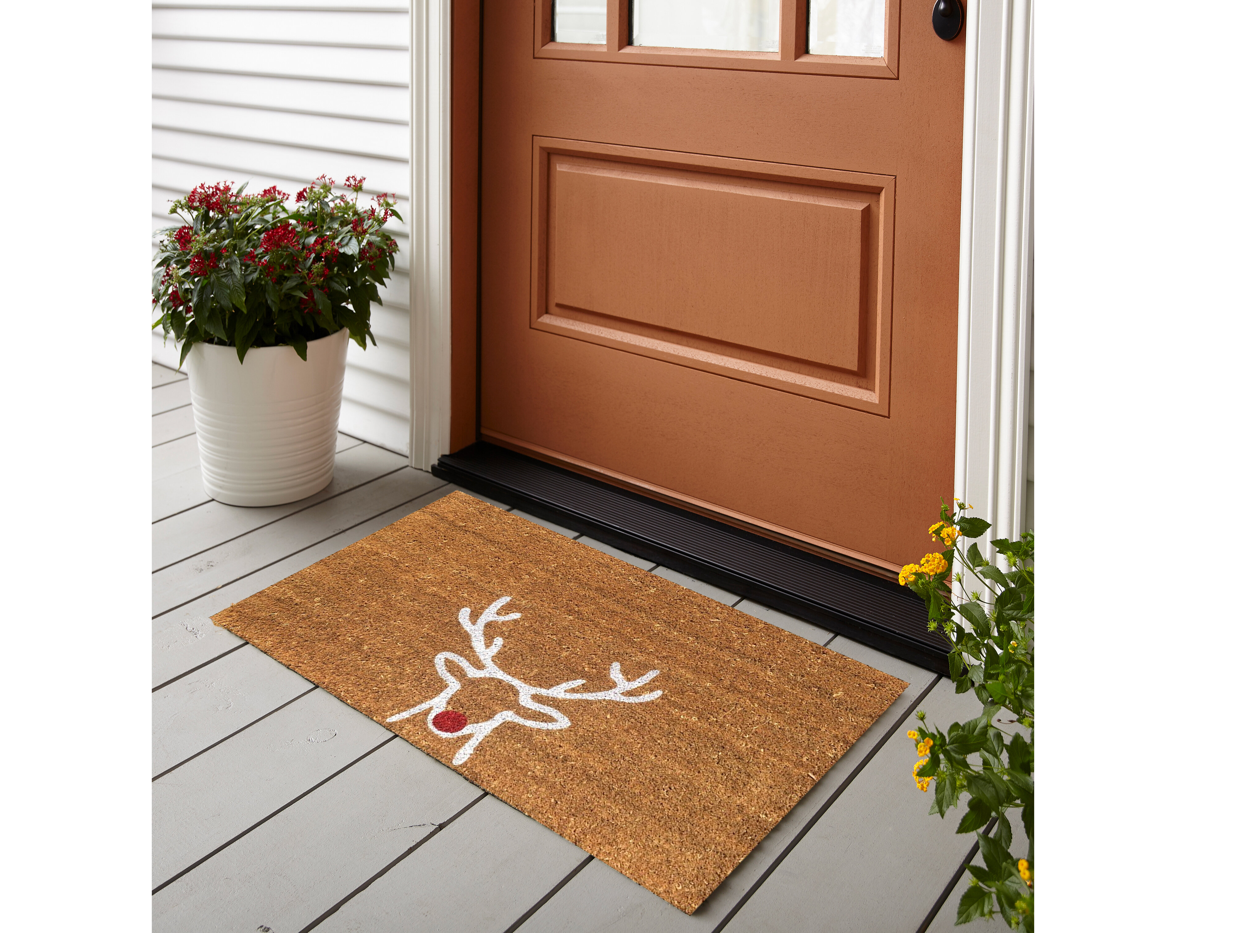 Premium Quality Coir Door Mat White Striped Design 55 x 85cm