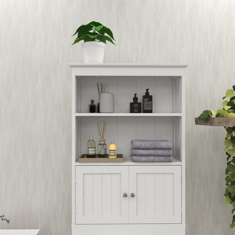 White Over-the-Toilet Storage Rack with Doors and Shelves