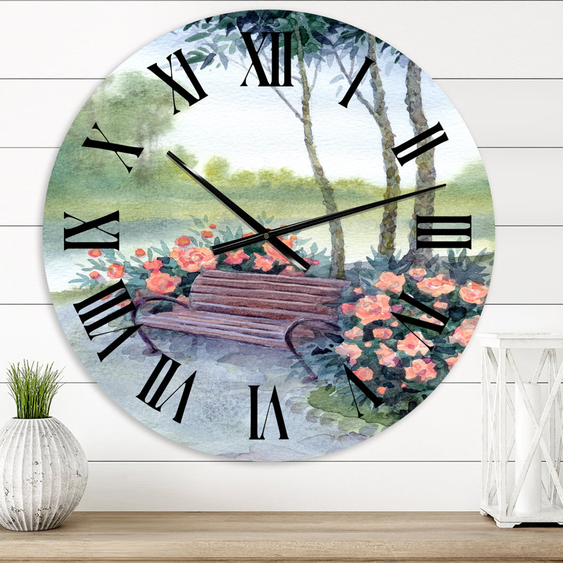 Banc dans le parc près des buissons de Pions - Horloge murale traditionnelle, Petit