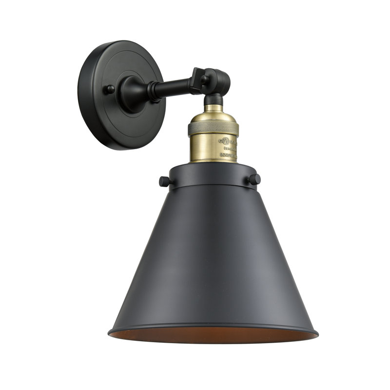 Applique murale à bras 1 lumière Estella, Ampoule incandescente rétro de 60 watts, Laiton antique noir, Noir mat