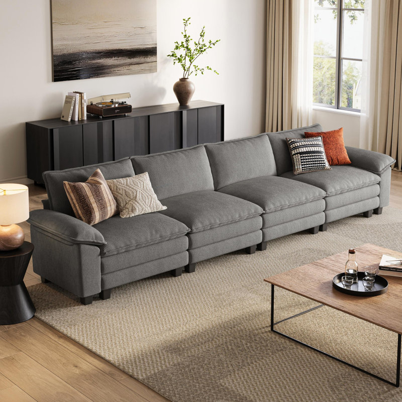 Canapé modulaire rembourré 157,5 po Colbey, Gris, 34.64'' H x 157.48'' W x 34.64'' D