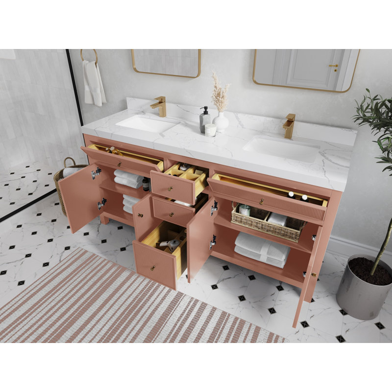 Sonoma 72 In. W X 22 In. D Double Sink Bathroom Vanity In Warm Terracotta With Quartz, 2 IN White