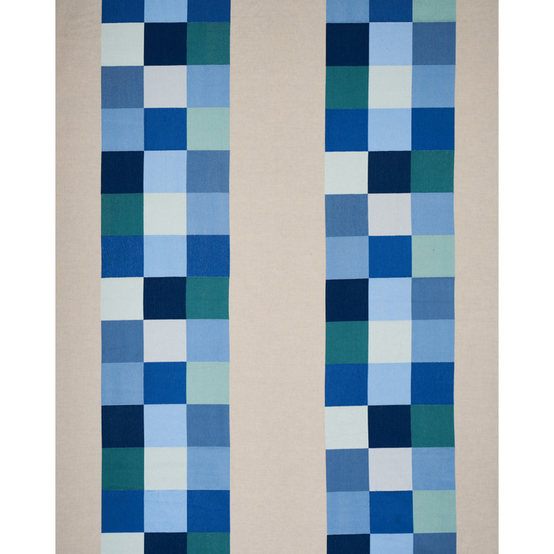 Schumacher x David Kaihoi Embroidered Tile Fabric, Blue