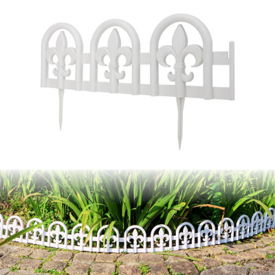 Evelyne White Garden Border Plastic Edging: Wrought Iron Design - 27pcs White Yard Landscaping Fence Liner Lawn Edge Barrier - 35ft Kit of Decorative Lawn Landscape Panels Elements