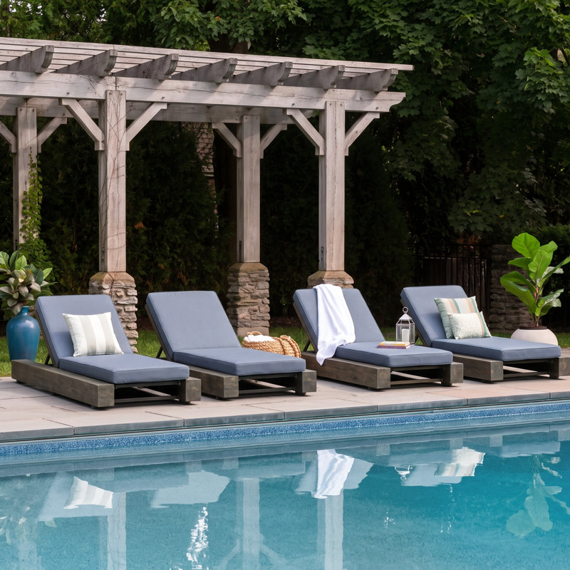 Donnie 39'' Outdoor Acacia Chaise Lounge, Sandblast Gray Frame / Dark Gray Cushion, 4