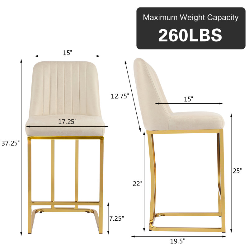 Branchville Upholstered Counter Stool with Metal Frame, Beige
