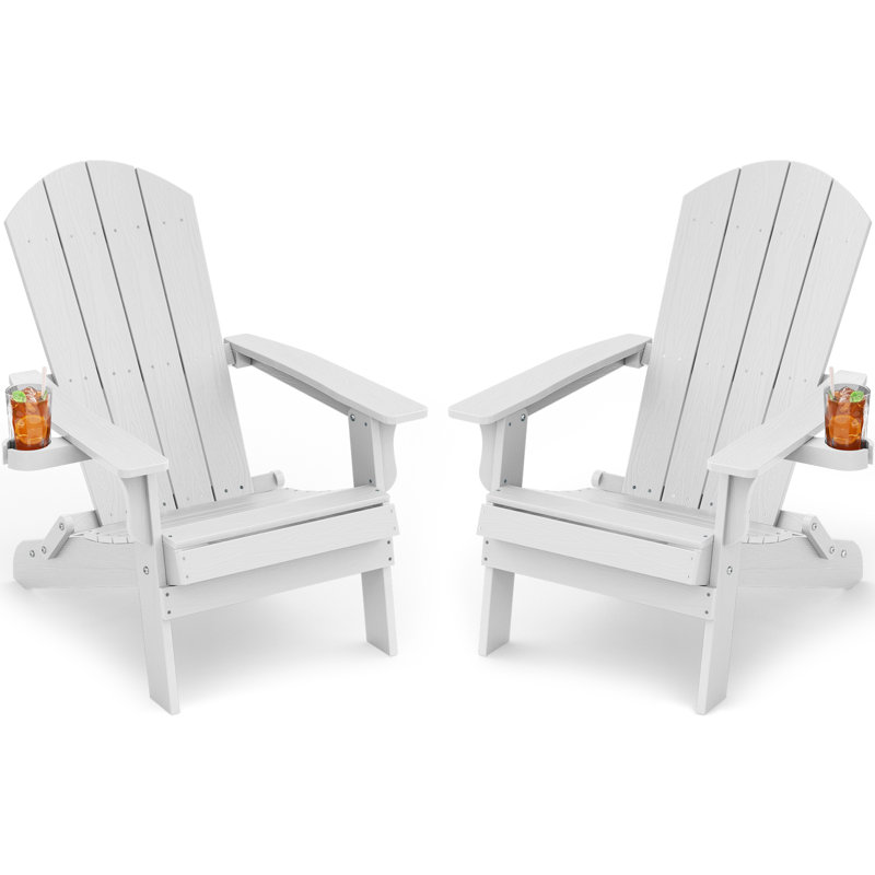 Chaises Adirondack en plastique pour l'extérieur avec chaises en bois et pelouse, Blanc