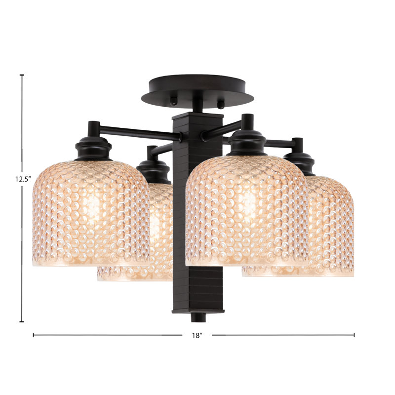 Luminaire semi-encastré 4 lumières Edge au fini espresso avec verre texturé ambre de 6 po