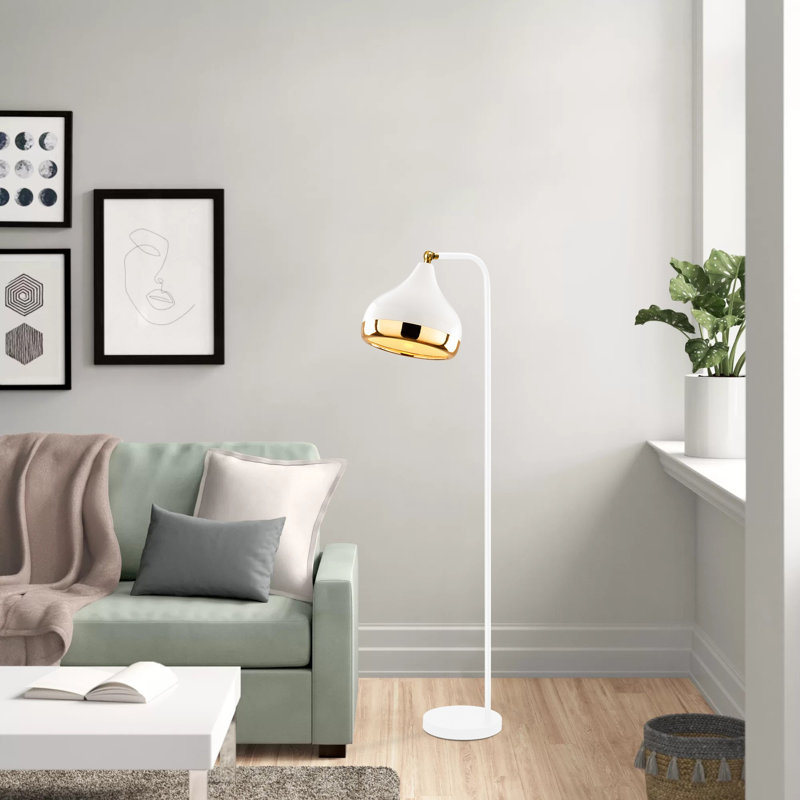 Lampe sur pied arquée 47 po Youra, Blanc, Blanc / Doré