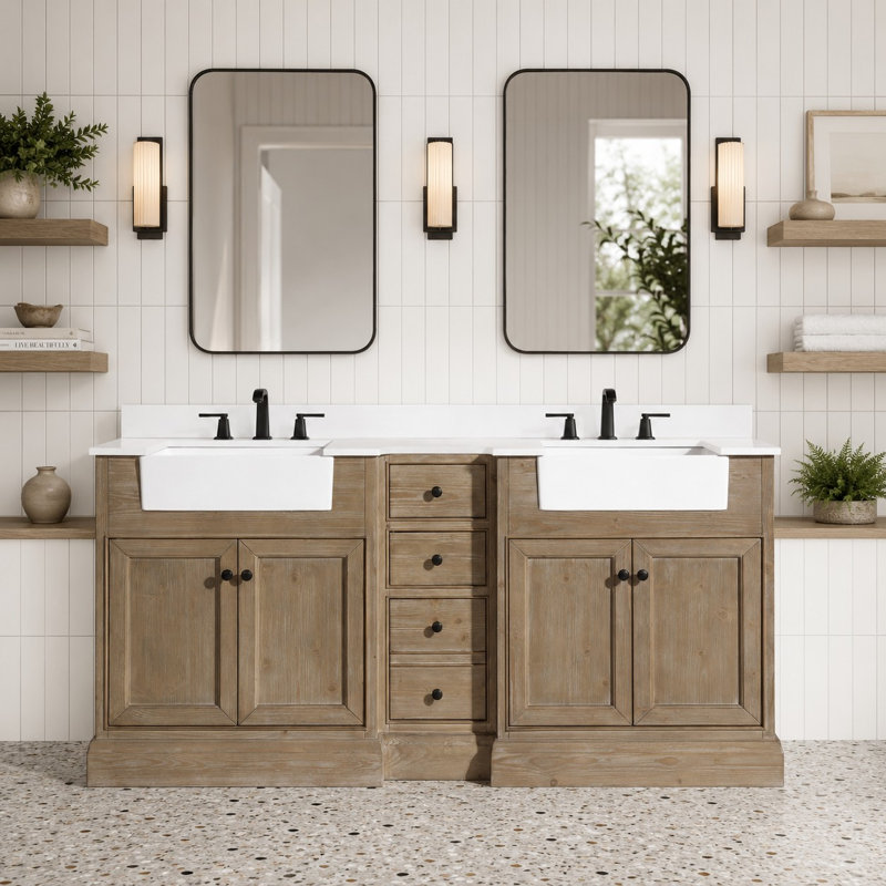 Kelly 72'' Double Bathroom Vanity with Top, White Engineered Stone