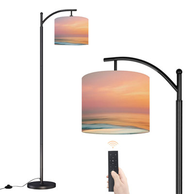 Arc Floor Lamp with Adjustable Lampshade Abstract sunrise sky ocean nature Standing Lamp 3 Color Temperatures Dimmable Tall Pole Lamp with Foot Switch for Bedroom