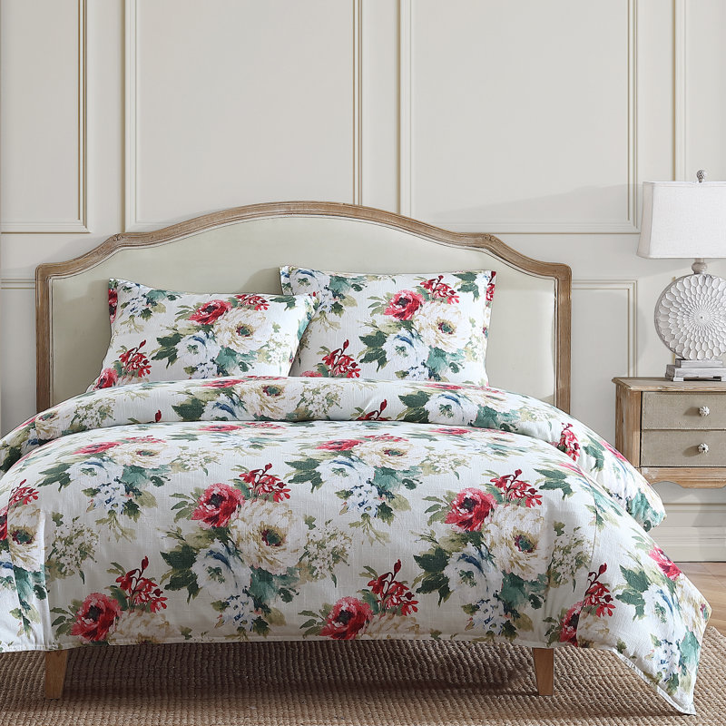 Ensemble d'édredon chic et décontracté 3 pièces Peony, Édredon pour très grand lit + 2 très grandes ta, Fleur