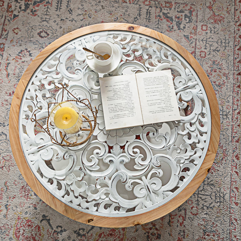 Table basse ronde en bois avec tablette