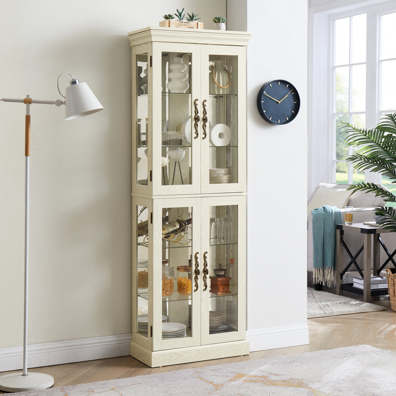 Antique White Display Cabinet With Versatile Storage And Lighting Shelf Advanced Feature, Antique White