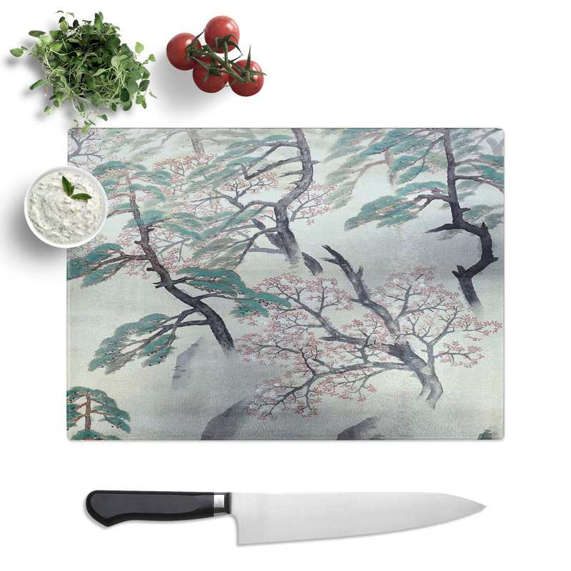 Tempered Glass Spring Shower by Yokoyama Taikan Chopping Board, 39 cm x 28.5 cm
