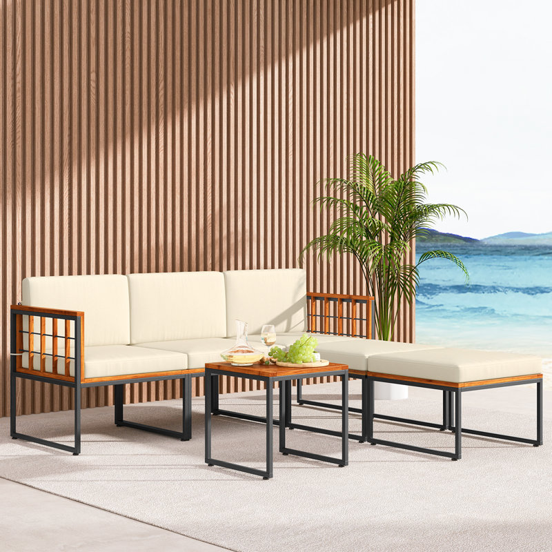 Ensemble de conversation pour patio pour 5 personnes en bois d'acacia avec coussins Tuule
