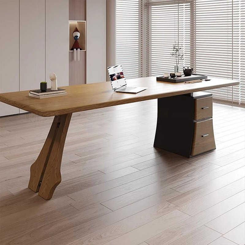 Bureau de direction rectangulaire en bois massif avec tiroirs Walnut, H 29,53 po x l 55,12 po x P 23,62 po
